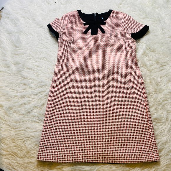 CeCe Women's Woven Short Sleeve Mini Knit Dress with Bow Detail Red Black White - Picture 1 of 10